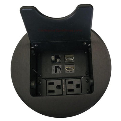 Altinex Cable Nook Jr Round Table Box, 2 Power, 2 HDMI, 2 Cat6, Black