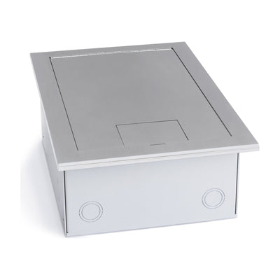 Recessed Commercial Floor Box, 6 Decora Openings, Hinged Lid, Stainless