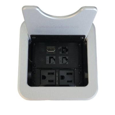 Altinex Cable Nook Jr Table Well Box, 2 Power, 1 HDMI, 3 Cat6, Silver