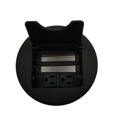 Cable Nook Jr Round Table Box, 2 Power, Cable End Holders, Black