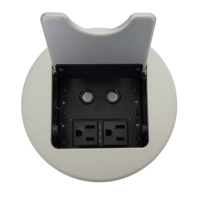 Altinex CNK261R Cable Nook Jr Round Table Box, 2 AC, 2 Grommets, Silver