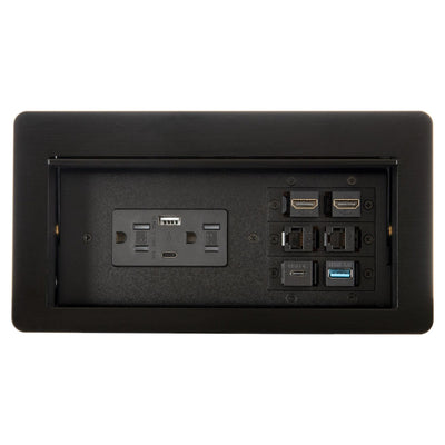 Cable Well Box, 2 AC, 2 Charge USB, 1 HDMI, 1 USB-A, 1 USB-C, 2 Data, Black
