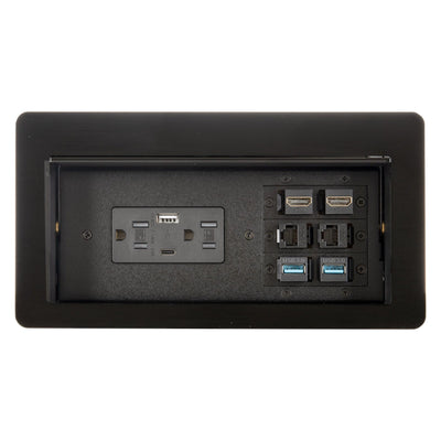 Cable Well Table Box, 2 Power, 2 Charging USB, 2 HDMI, 2 Data, 2 USB, Black