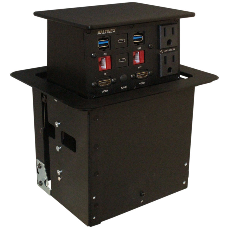 Dual Sided Pop Up Box, Each Side 2 Power, 2 Cat6, 2 HDMI, 2 USB-A/C, Black