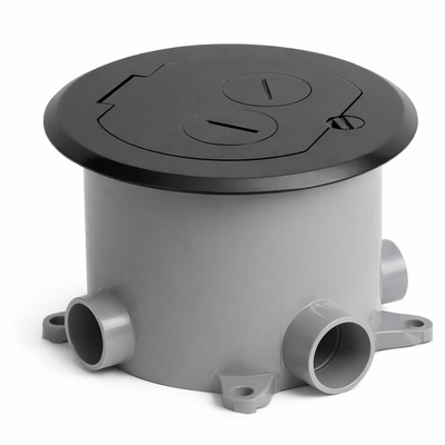Recessed Round Floor Box for Concrete with Power & Data, Matte Black