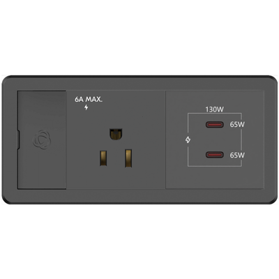Kramer T-IN2-REC1-B2 Surface Mount Box, 1 Power, 130W Dual USB-C, Black