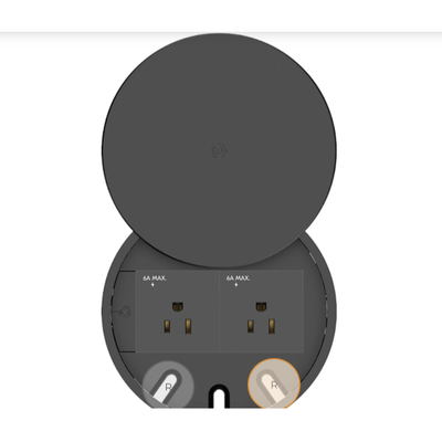 Kramer T-IN2-RND2-B1 Round Table Box with Lid, 2 Power, 3 Holes, Black
