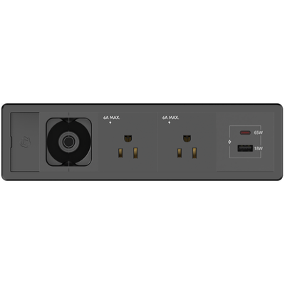 Kramer T-IN4-REC1-B4 Table Surface Mount Box, 2 Power, Charging A/C, 1 Hole, Black