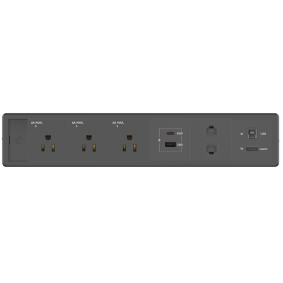 Kramer T-IN6-REC1-B1 Table Surface Box, 3 Power, Charging USB-A/C, 2 Cat6, 1 HDMI, Black