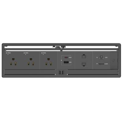 Kramer T-IN6-REC2-B1 Cable Well Box, 3 Power, Charging USB-A/C, 2 Cat6, 1 HDMI, Black