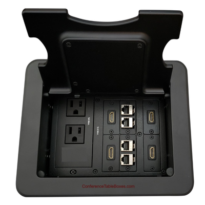 Conference Table Box 2 Power, 4 HDMI, 4 Cat6, Wireless Charging, Black