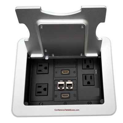 Conference Table Multimedia Box with Wireless QI Charging - Silver