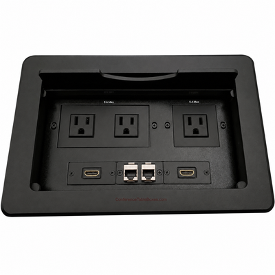 Conference Table Box w/ 3 Power, 2 HDMI, 2 Cat6, Black