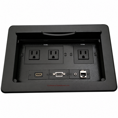 Table Box w/ 3 Power, 1 HDMI, 1 Cat6, 1 VGA, 1 Audio, Black