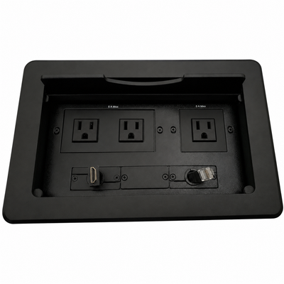 Conference Table Box 3 Power, Retracting HDMI & Cat6, Black