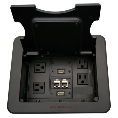 Cable Well QI Wireless Charging Lid 4 Power, 2 HDMI, 2 Cat6, Black