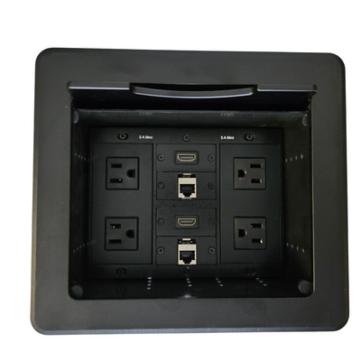 Cable Well Table Box, 4 Power, 2 HDMI, 2 Cat6 - Black