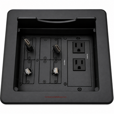 Table Well, 4 Power, 2 Retractable HDMI and 2 Cat6, Black
