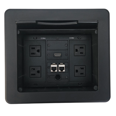 Conference Table Box with 4 Power, 1 HDMI, 2 Cat6, 1 Grommet Hole, Black