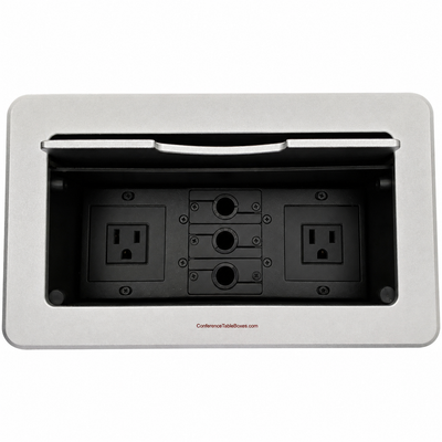 Conference Table Box 2 Power, 3 Cable Holes - Silver