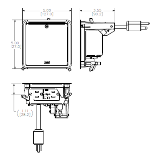 Pop Up Work Surface Table Box, 2 Power, Charging USB-A and C, Silver