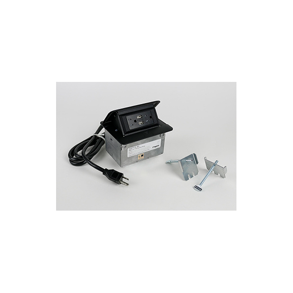 Pop Up Box, 15 Amp, Charging USB, Corded Plug, Black