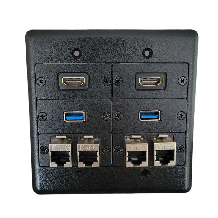 Kramer FRAME-2G Dual Gang Wall Plate, 2 HDMI, 4 Cat6, 2 USB-A, Black