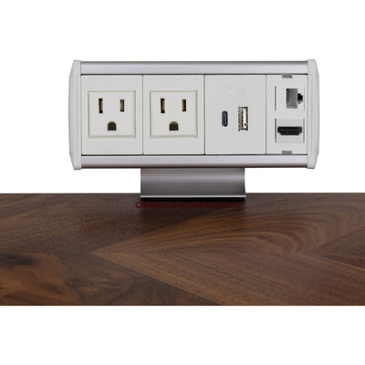 Table Edge Clamp Box, 2 Power, Charging USB-A/C, 1 HDMI, 1 Cat6, White