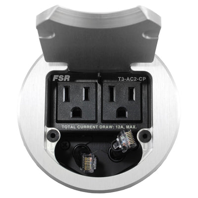FSR T3-AC2CP-ALM Round Cable Well Conference Table Box 2 Power, 2 Pull Data, Silver