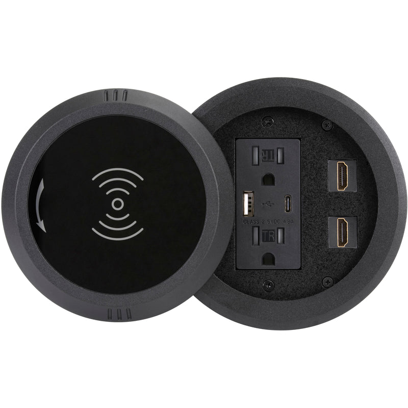 Round Table Box, 2 Power, USB-A, USB-C, 2 HDMI, Wireless Charging