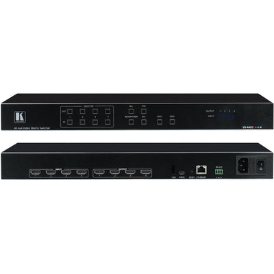 Kramer VS-44H2 4x4 Matrix Switcher, front and back view