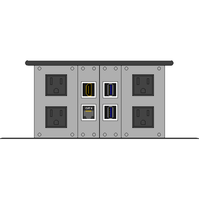 Dual Sided Pop Up Box, Each Side 4 Power, 1 Cat6, 1 HDMI, 2 USB, Black