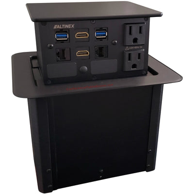 Dual Sided Pop Up Box, Each Side 2 Power, 2 Cat6, 2 HDMI, 2 USB, Black