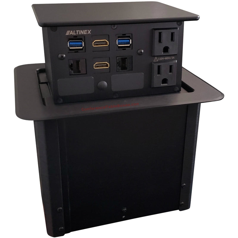 Dual Sided Pop Up Box, Each Side 2 Power, 2 Cat6, 2 HDMI, 2 USB, Black