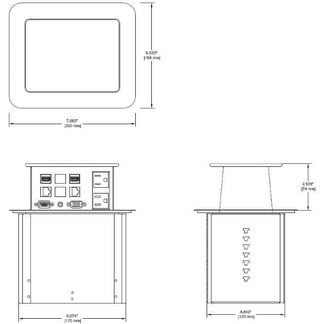 Dual Sided Pop Up Table AV Box, 8 Power, 4 USB, 2 Cat6, 2 HDMI - Black