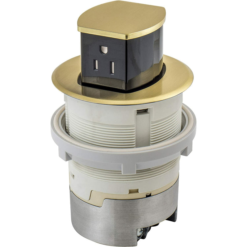 Bryant Electric RCT200BR Pop Up Outlet, 15Amp Hardwired, Surface Mount, Brass, Open