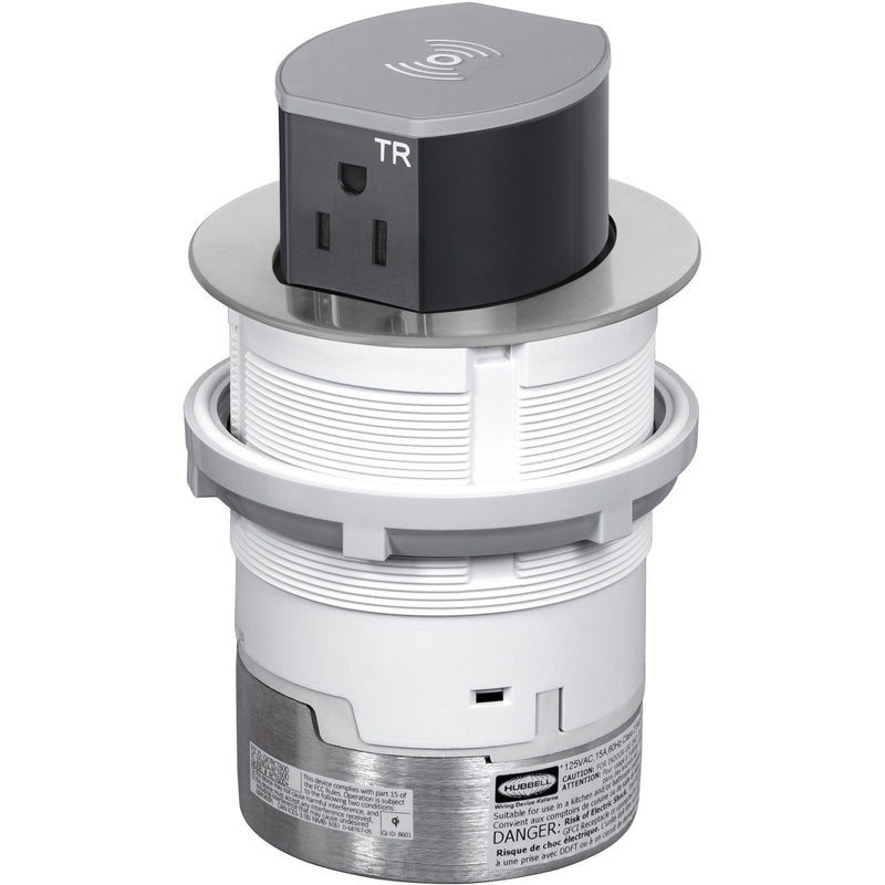 Hubbell RCT600ALU Pop Up 15A Power, USB-A/C Wireless Charging Aluminum