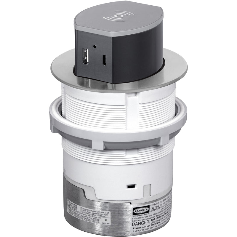 Hubbell RCT600ALU Pop Up 15A Power, USB-A/C Wireless Charging Aluminum