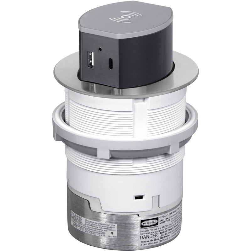 Hubbell RCT600ALU Pop Up 15A Power, USB-A/C Wireless Charging Aluminum