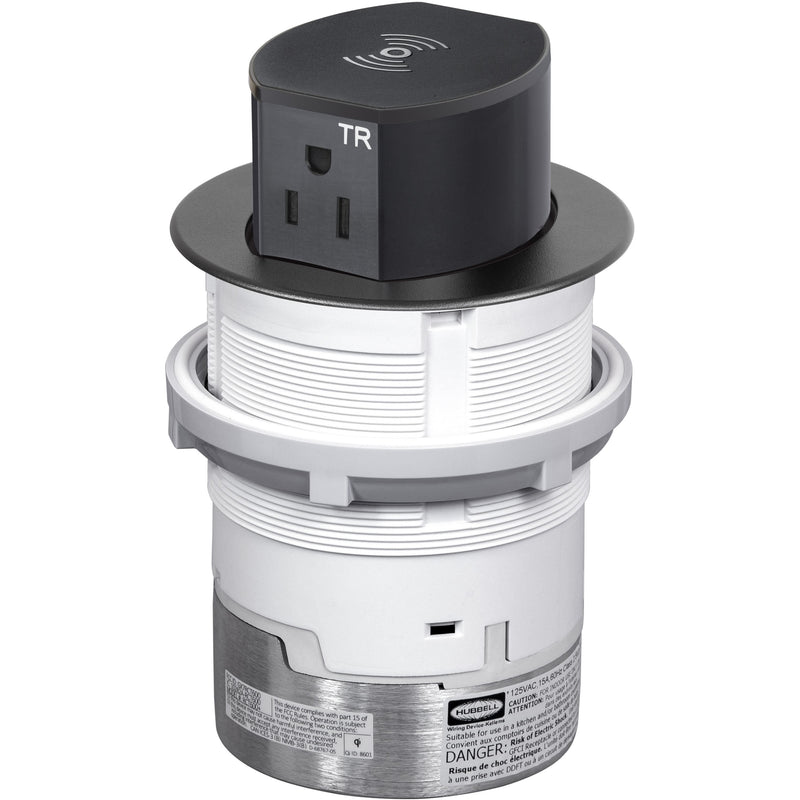 Hubbell RCT600BK Pop Up 15A Outlet, USB-A/C, Wireless Charging, Black