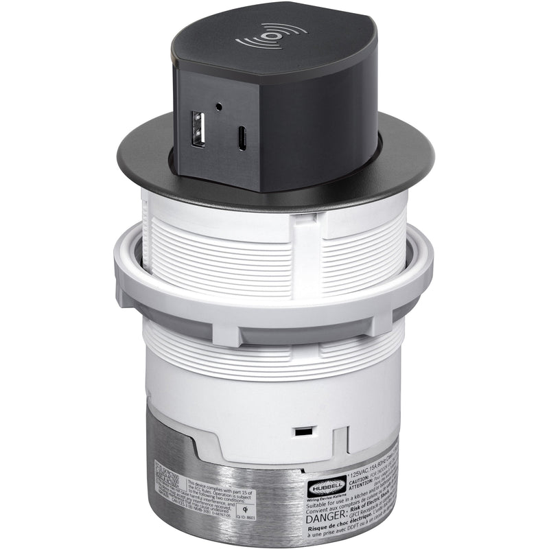 Hubbell RCT600BK Pop Up 15A Outlet, USB-A/C, Wireless Charging, Black