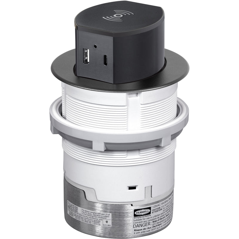 Hubbell RCT600BK Pop Up 15A Outlet, USB-A/C, Wireless Charging, Black