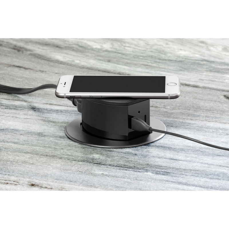 Hubbell RCT600BK Pop Up 15A Outlet, USB-A/C, Wireless Charging, Black