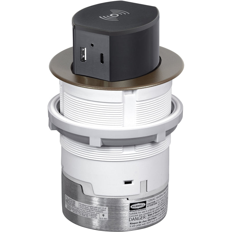 Hubbell RCT600BZE Pop Up 15A Power, USB-A/C Wireless Charging Bronze