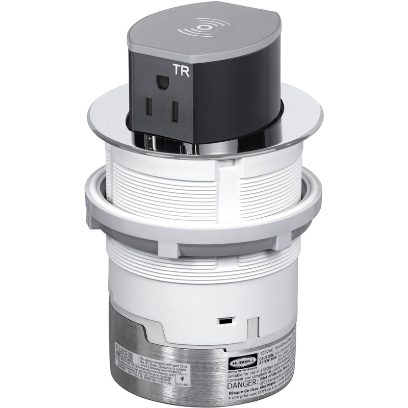 Hubbell RCT600CH Pop Up 15A Power, USB-A/C Wireless Charging, Chrome