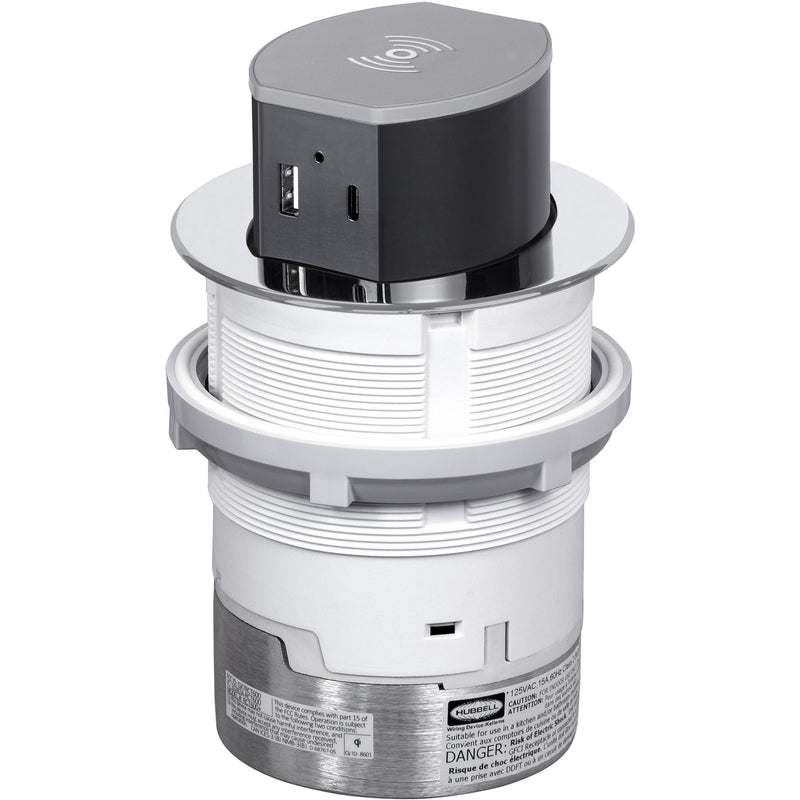 Hubbell RCT600CH Pop Up 15A Power, USB-A/C Wireless Charging, Chrome