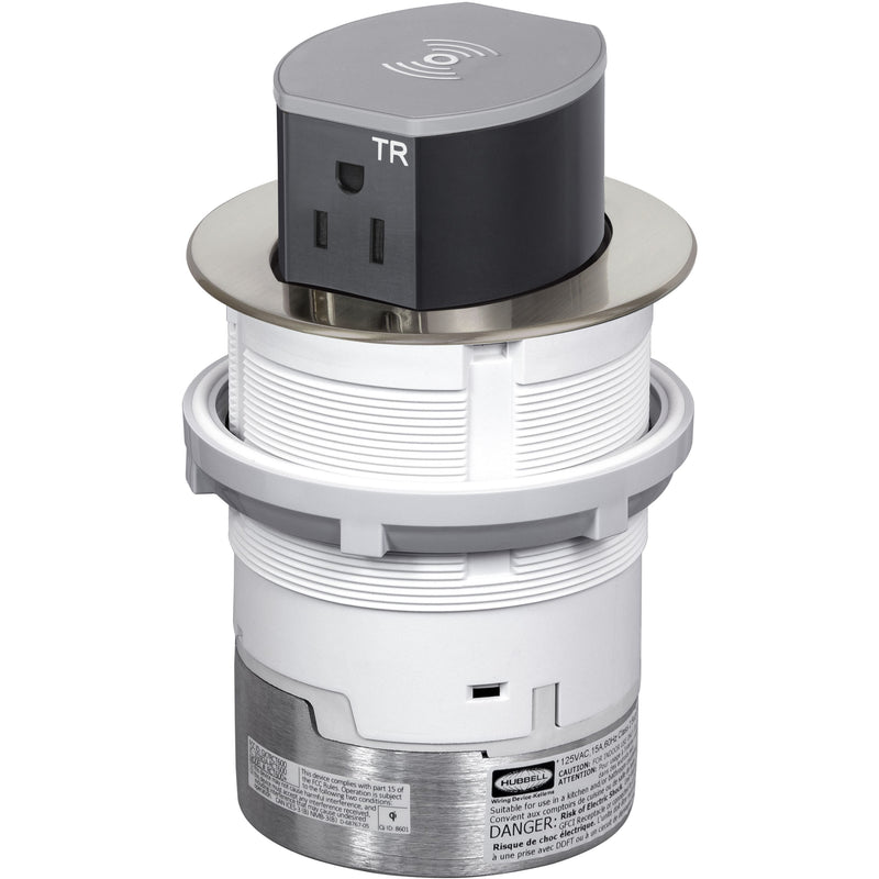 Hubbell RCT600NI Pop Up 15A Power, USB-A/C Wireless Charging Nickel