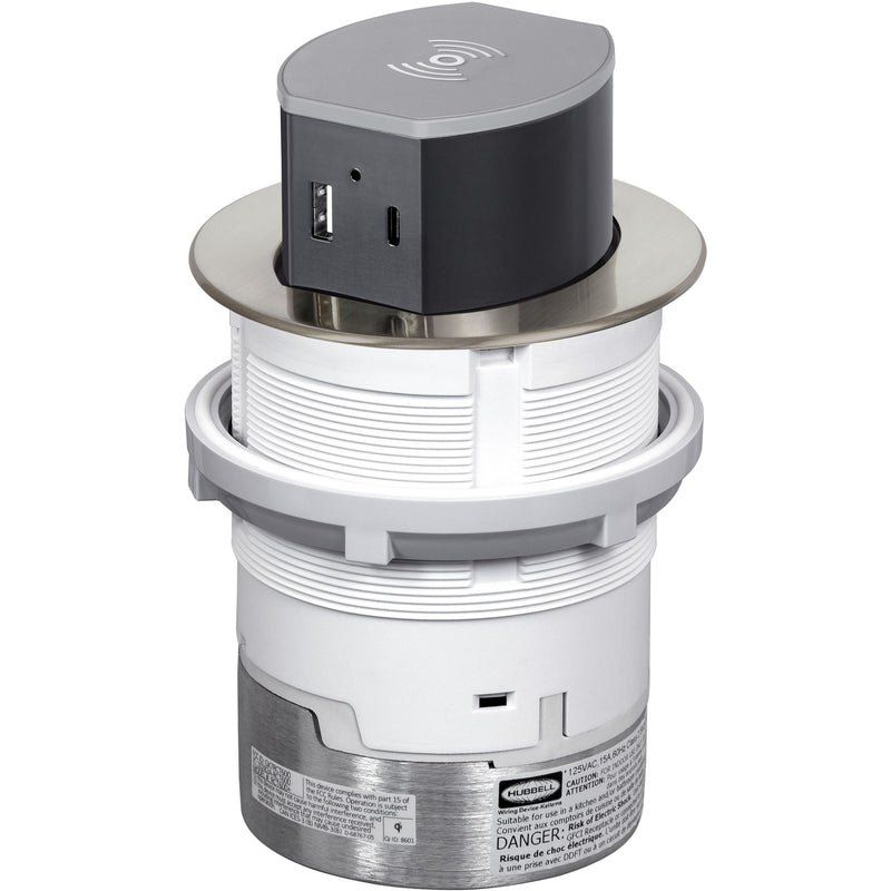 Hubbell RCT600NI Pop Up 15A Power, USB-A/C Wireless Charging Nickel