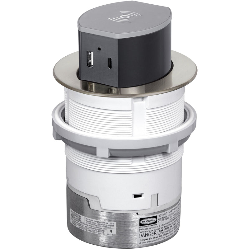 Hubbell RCT600NI Pop Up 15A Power, USB-A/C Wireless Charging Nickel