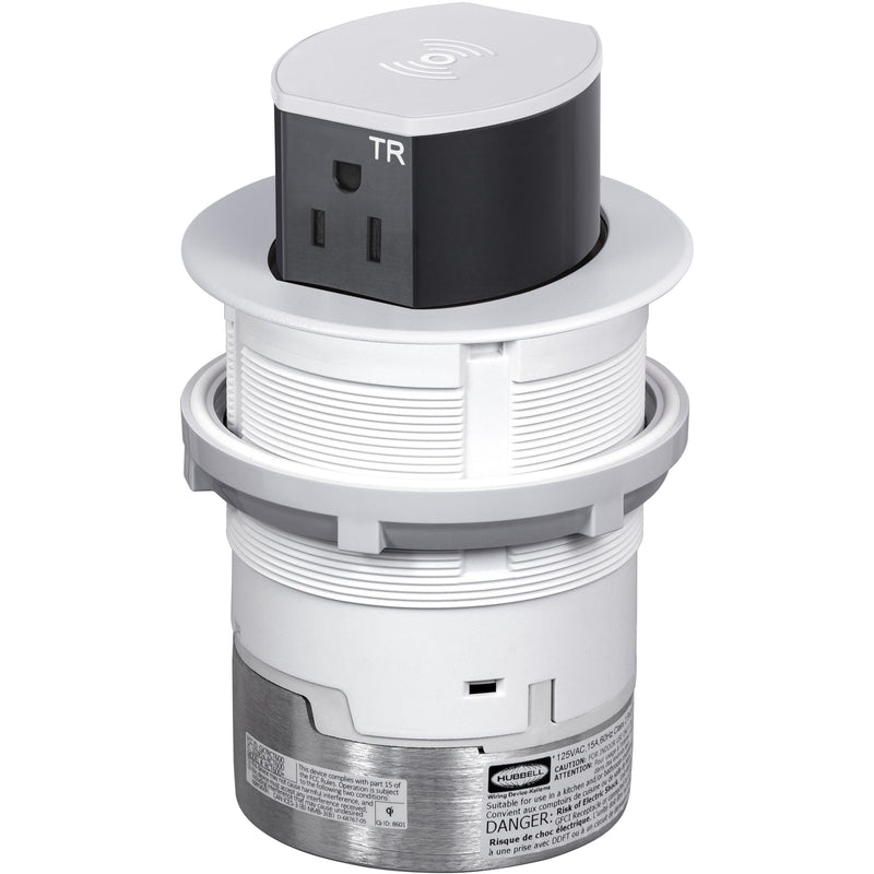 Hubbell RCT600W Pop Up 15A Outlet, USB-A/C, Wireless Charging, White